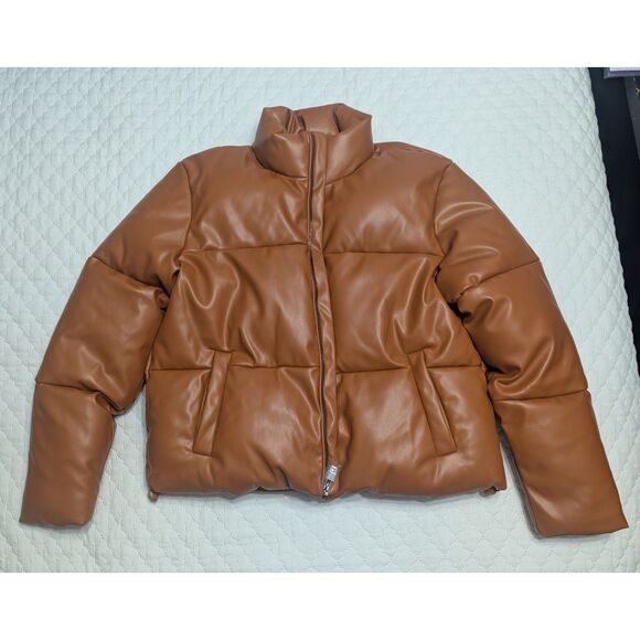 🤎 The Drop Priscilla Vegan Leather Puffer Size M NWT - Picture 4 of 12